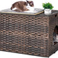 Cat Litter Box Enclosure with Litter Trapping Mat; Handwoven Plastic Rattan Kitten House; No Installation Hidden Cat Washroom; Pet Crate for Balcony,Bedroom,Living Room