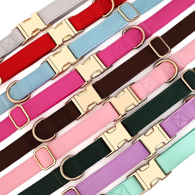 PET ARTIST Soft PU Leather Dog Collar, Bright & Classic Pink Dog Collar with Quick Release Rose Metal Buckle, Adjustable Nylon Padded Durable Pet Collars for Large Dogs Girl, Neck Fit 16-27"