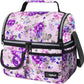 opux Lunch Bag Women Insulated, Adult Lunch Box Cooler, Flower Lunch Box, Dual Compartment Lunchbox for Work, Leakproof Double Decker Lunch Bag, Soft Lunch Pail Tote Girls Kids School, Floral Purple