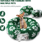 Cat Tunnel for Indoor Cats, Cute Peekaboo Cat Cave with Dangling Balls, Pet Donut Tunnel Bed with Circle Mat for Puppy Kitten Rabbit, Green Flower