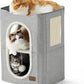 Bedsure 2 Story Cat House - Cat Condos for Indoor Cats with Scratch Pad and Fluffy Ball Hanging, Small Pet Cave Furniture Hideaway for Multi Pets, 18x14x23 inches, Grey