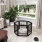 Freestanding Pet Gate for Dogs, Foldable Wooden Dog Gate for House, Extra Wide Indoor Pet Barrier for Stair, Doorway, Hall, Support Feet Included, 120 Inch Wide, 6 Panels 24", Brown