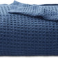 Bedsure 100% Cotton Blanket Twin XL Size for College Dorm - Breathable and Soft, Waffle Weave Twin Blanket for Summer, Dorm Room Essentials, Navy, 66x90 inches