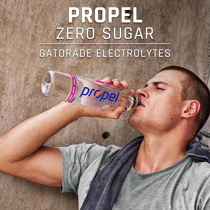 Propel Electrolyte Enhanced Water Sports Drink, Lemon Flavored Water, Zero Calorie & Zero Sugar Hydration with Electrolytes and Vitamins C & E, 16.9 fl oz Water Bottles (12 Pack)
