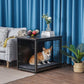 DWANTON Dog Crate Furniture with Cushion, Wooden Kennel Table with Double Doors, Indoor Dog House, Medium Size, 32.5" L, Dark Gray