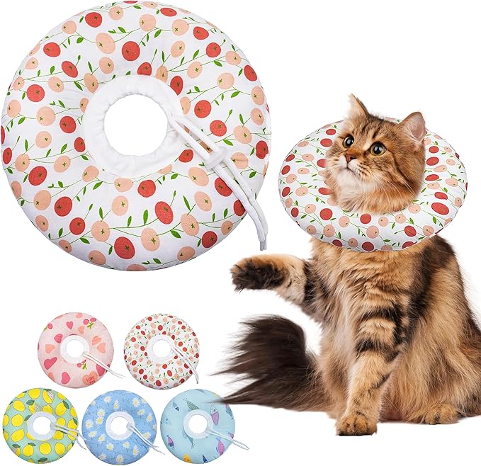 Soft Cat Recovery Cone, Adjustable E Collar for Small to Large Cats, Anti-Lick Wound Healing Collar for Kittens (Pink Cherry, Large)
