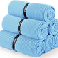 Microfiber Gym Towels with Snap Strap Closure, Ribbed Pattern Sports Towels for Yoga, Home and Outdoor Activities, 27” x 16”, 6 Pack, Light Blue