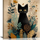 Boho Black Cat Wall Art Kitten Botanical Wall Decor Mid Century Modern Canvas Painting Print Minimalist Pictures Artwork Framed Decorations Gifts for Cat Lover Bathroom Nursery Living Room Bedroom Kitchen 24"x20"