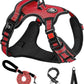 NESTROAD No Pull Dog Harness,Adjustable Oxford Dog Vest Harness with Leash,Reflective No-Choke Pet Harness with Easy Control Soft Handle for Large Dogs(Large,Red)
