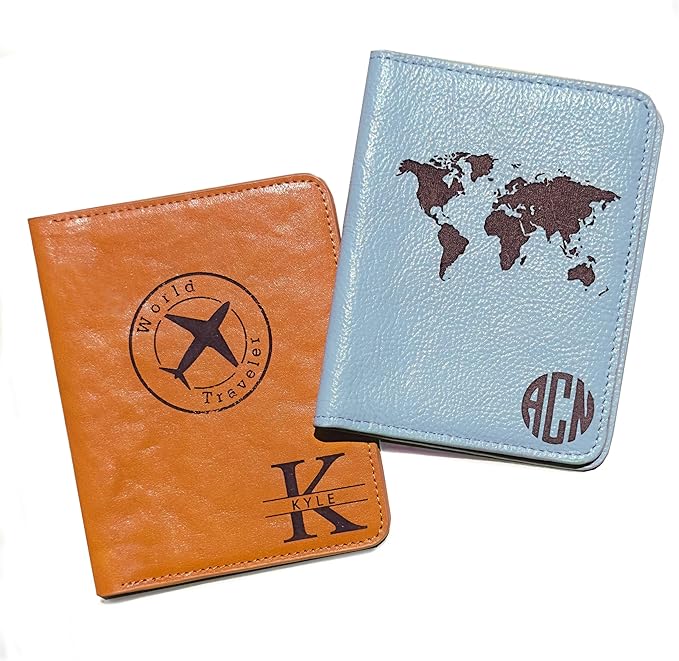 Personalized passport holder for travel- Premium genuine Leather passport Cover with Monogram, Name, Date, and Photo - Made in USA customized gifts for Women, Men, and family