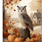 Fall Owl Wall Art Autumn Pumpkin Leaves Wall Decor Rustic Canvas Print Farmhouse Pictures Painting Print Framed Artwork Decorations Gifts for Living Room Bathroom Bedroom Office 16"x24"