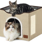 Bedsure Cat Beds for Indoor Cats - Large Cat Cave for Pet Cat House with Fluffy Ball Hanging and Scratch Pad, Foldable Cat Hideaway, 16.5x16.5x13 inches, Brown