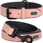 Didog Soft Padded Leather Dog Collar and Leash Set, Pink Breathable Pet Collars with 4FT PU Leather Dog Leash for Small Medium Large Dogs, Pink, XL