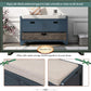 Storage Bench Removable Basket 2 Drawers Fully Assembled Acacia Wood Shoe Bench Standing Shoe Rack Removable Cushion for Living Room, Entrance Hallway, No Assembly Required Navy