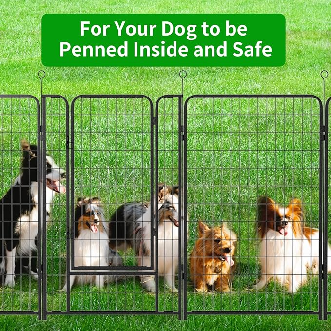Dog Playpen Outdoor Extra Wide 8 Panels Heavy Duty Dog Fence 50" Height Anti-Rust with Doors Portable for RV Camping Yard, Total 21FT, 35 Sq.ft, Snowy Black