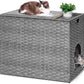 Cat Litter Box Enclosure with Litter Trapping Mat; Handwoven Plastic Rattan Cat House; No Installation Hidden Cat Washroom; Pet Crate for Balcony,Bedroom,Living Room