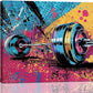 Gym Wall Art Weightlifting Fitness Canvas Wall Decor Barbell Sports Training Pictures Painting Banksy Street Graffiti Print Artwork Framed Decorations Gifts for Sports Lovers Gym Living Room Bedroom 20"x24"