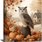 Fall Owl Wall Art Autumn Pumpkin Leaves Wall Decor Rustic Canvas Print Farmhouse Pictures Painting Print Framed Artwork Decorations Gifts for Living Room Bathroom Bedroom Office 12"x16"