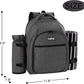 apollo walker Picnic Backpack Bag for 2 Person with Cooler Compartment, Detachable Bottle/Wine Holder, Fleece Blanket, Plates and Cutlery Set (2Person,Grey)