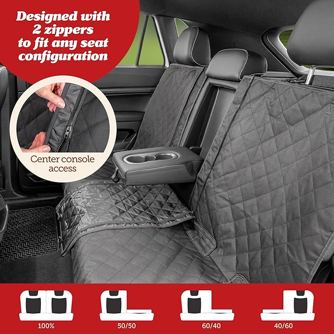 Lusso Gear Dog Car Seat Cover for Back Seat - 100% Waterproof - Full Protection from Mud, Scratches, Shedding - Non-Slip Rear Seat Protector for Dogs - Secure Fit for Car, Truck, SUV (Black)