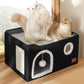 Bedsure Large Cat Beds for Indoor Cats - Extra Wide Cat Cube House for Small Pet with Fluffy Ball Hanging and Scratch Pad, Foldable Pet Cave Hideaway for Multiple Cats, 23.6x16.9x13 inches, Black