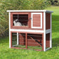 TRIXIE natura Outdoor Rabbit Hutch with Run - 2-Story Rabbit Cage with Non-Slip Ramp - Medium Elevated Small Animal House with Secure Playpen, Hinged Roof & Pull-Out Tray - in Auburn/White