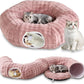 Bubble Cat Tunnel for Indoor Cats, Round Peekaboo Cave Toy with Dangling Balls, Donut Tunnel Bed with Circle Mat for Puppy Kitten Rabbit, Dusty Pink