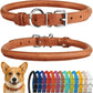 CollarDirect Rolled Leather Dog Collar, Soft Padded Round Puppy Collar, Handmade Genuine Leather Collar Dog Small Large Cat Collars 13 Colors (13-16 Inch, Cinnamon Textured)