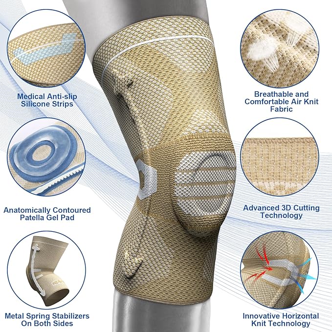 NEENCA Professional Knee Brace for Pain Relief, Medical Knee Compression Sleeve, Knee Support with Horizontal Knit Tech for Meniscus Tear, ACL, Arthritis, Joint Pain, Runner, Workout- FSA/HSA APPROVED