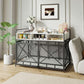 Dog Crate Furniture, 48" Heavy Duty Wooden Dog Crate End Table, XL Dog Kennel Furniture Large Breed, Decorative Dog Kennel Indoor with 3 Drawers & Steel Tube 48"L x28"W x36"H (White and Black)