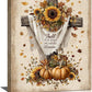 Christian Fall Wall Art Autumn Rustic Cross Sunflower Pumpkin Wall Decor Fall for Jesus He Never Leaves Pictures Painting Print Framed Artwork Decorations Gifts for Living Room Bedroom Prayer Room Office 12"x16"