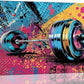 Gym Wall Art Weightlifting Fitness Canvas Wall Decor Barbell Sports Training Pictures Painting Banksy Street Graffiti Print Artwork Framed Decorations Gifts for Sports Lovers Gym Living Room Bedroom 16"x24"