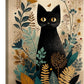 Boho Black Cat Wall Art Kitten Botanical Wall Decor Mid Century Modern Canvas Painting Print Minimalist Pictures Artwork Framed Decorations Gifts for Cat Lover Bathroom Nursery Living Room Bedroom Kitchen 16"x24"