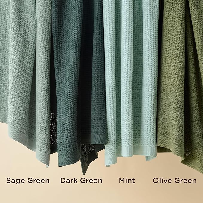 Bedsure 100% Cotton Blanket Queen Size for Bed - Breathable and Soft, Waffle Weave Blanket for Summer, Thick Cozy Fall Blankets for Women Gift, Olive Green, 90x90 Inches