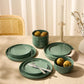 Ceramic Dinnerware Set, 12-Piece Service for 4, Round, Microwave and Dishwasher Safe, Cambridge Classics (Dusty Jade)
