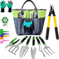 41-Piece Premium Gardening Tool Set, Stainless Steel Heavy Duty Gardening Tool Kit, with Non-Slip Rubber Grip, Storage Tote Bag, Outdoor Hand Tools, Ideal Gardening Gifts for All (Green/Grey)