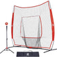 ZELUS Baseball Net 7 ft x7 ft, Softball Hitting & Pitching with Carry Bag, Ground Stakes, Portable Backstop & Bow Frame, Training Equipment for All Ages