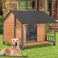Gutinneen Large Dog House Outdoor with Strength Metal Frame, Outside Dog House with Waterproof Roof, PVC Curtain, Fir Wood Patio, Design for Small & Medium & Large Dogs