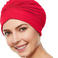 BEEMO Swim Caps for Women Swimming Turban Polyester Latex Lined Pleated for Ladies