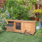 PawHut Wooden Rabbit Hutch Bunny Hutch Cage Guinea Pig with Waterproof Roof, No Leak Tray and Feeding Trough, Indoor/Outdoor, Natural