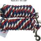 Majestic Ally Pack of 2 Solid Cotton Lead Rope for Horses & Livestock – 10 Foot Long and 5/8 inch Thick - Replaceable Heavy-Duty Satin Bolt Snap – Handmade – Soft, Broken in Feel (Patriotic)