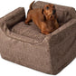 Snoozer Dog Car Seat, Lookout I Dog Booster Car Seat for Small Dogs Under 25lbs, Size: Medium, Fabric: Merlin Camel, Pet Car Seat to Alleviate Car Sickness for Dogs, Removable Machine Washable Cover