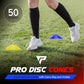 Pro Disc Cones (Set of 50) - Agility Soccer Cones with Carry Bag and Holder for Sports Training, Football, Basketball, Coaching, Practice Equipment, Kids - Includes 15 Best Cone Drills Book
