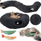 R1M Cat Tunnel Bed for Indoor Cats, Cute Cat Donut Tunnel Toys for Small, Larger Cats with Two Fish Cat Toys, Round Pet Peekaboo Cave Toy for Kitten, Dark Grey