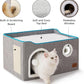 Bedsure Large Cat Beds for Indoor Cats - Extra Wide Cat Cube House for Small Pet with Fluffy Ball Hanging and Scratch Pad, Foldable Pet Cave Hideaway for Multiple Cats, 23.6x16.9x13 inches, Grey