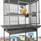 Extra Large Elegant and Durable Wrought Iron Climbing Ladder Perch Stand Play Top Ground Bird Parrot Metal Cage Around Seed Guard Storage Shelf with Heavy Duty Lockable Rolling Wheels