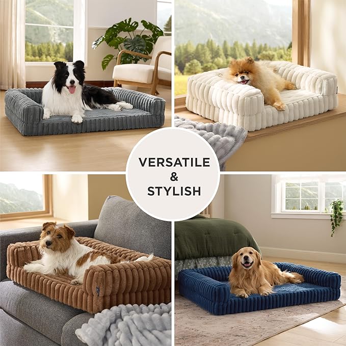 Bedsure Orthopedic Dog Bed for Small Dogs, Waterproof Memory Foam Small Pet Beds with Sides, Non-Slip Bottom and Egg-Crate Foam Medium Dog Couch Sofa with Washable Removable Corduroy Cover, Blue