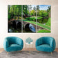 Nature Wall Art Prints - Ocean Forest Mountain Lake Canvas Landscapes - Small to Extra Large Living Room Bedroom Kitchen Bathroom Décor (Golf Course with Stone Bridge, 35L" x 53W" - 3 Panels)