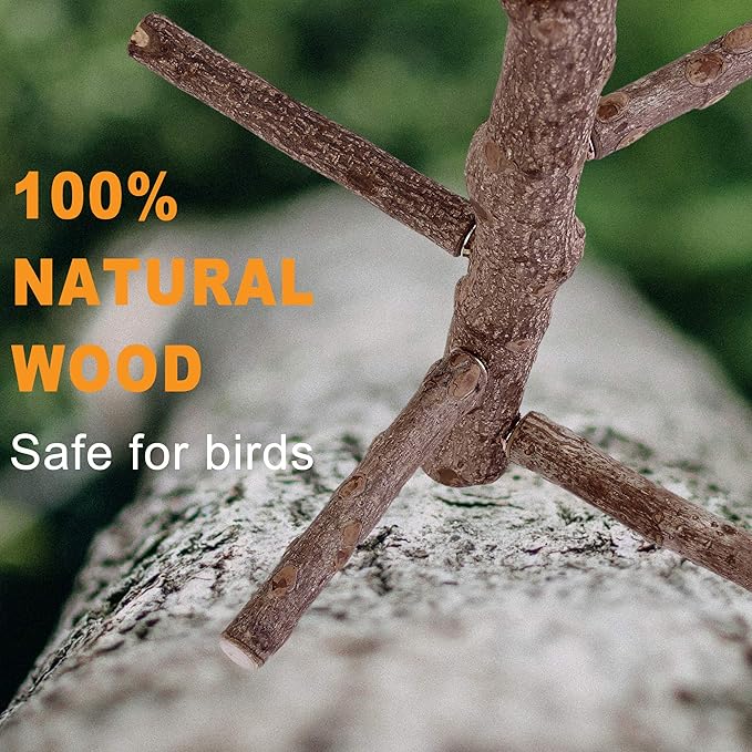Bird Perch Stand Toy, Natural Wood Parrot Perch Bird Cage Branch Perch Accessories for Parakeets Cockatiels Conures Macaws Finches Love Birds(L: 13.8" Length)