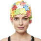 BEEMO Floral Petal Ladies Bathing Swim Cap Women Retro Swim Hat Long/Short Hair